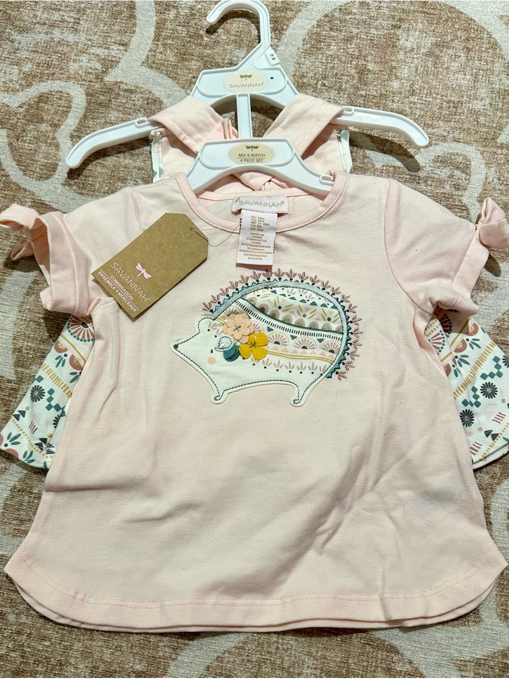 Savannah Baby Pink Hedgehog Short Sleeve Tee and Dress -  2 Piece Set (not 4 )
